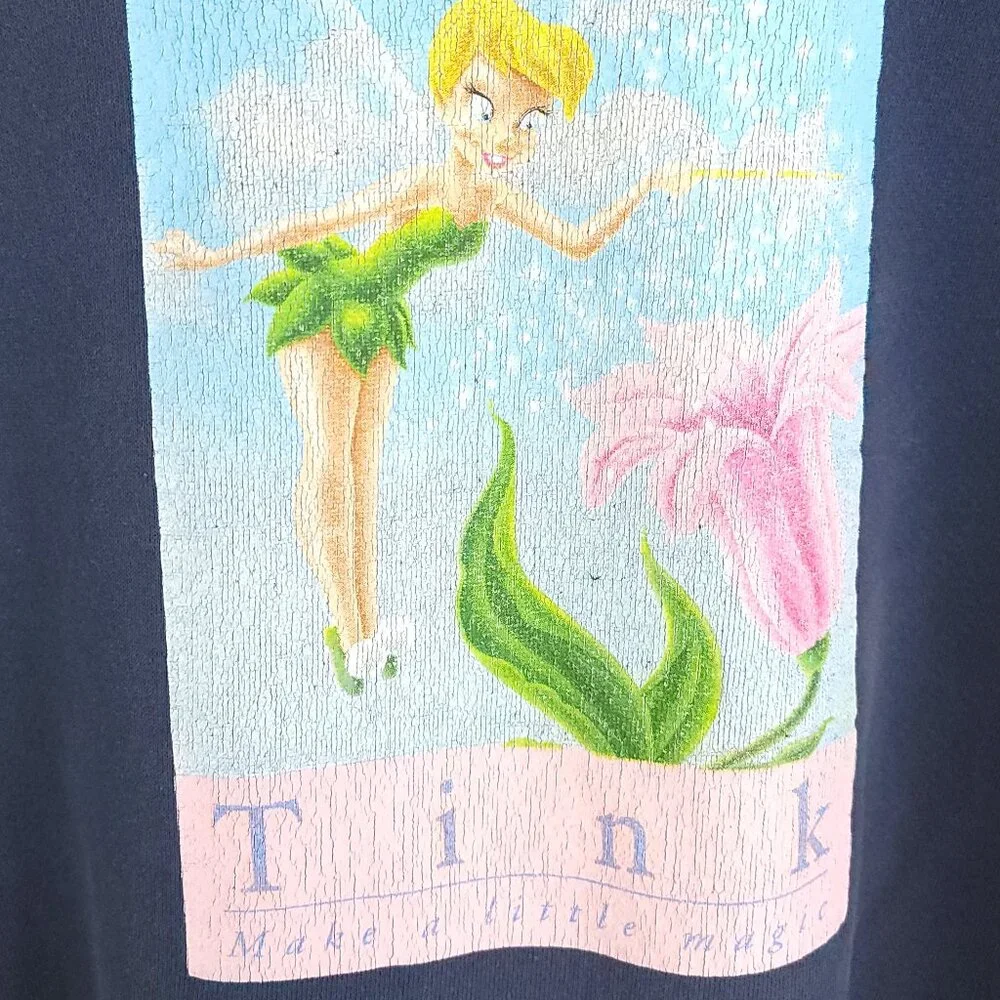 Tinker Bell Tink Graphic Sweatshirt Women's XXL Navy Disney Store Distressed USA - Picture 4 of 12